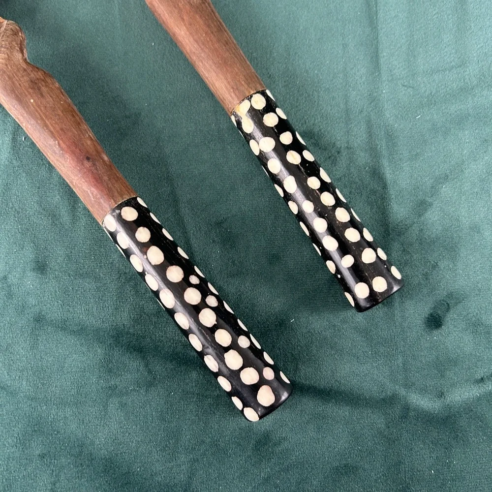 Vintage African Tribal Handmade Polka Dot Wooden Salad Server